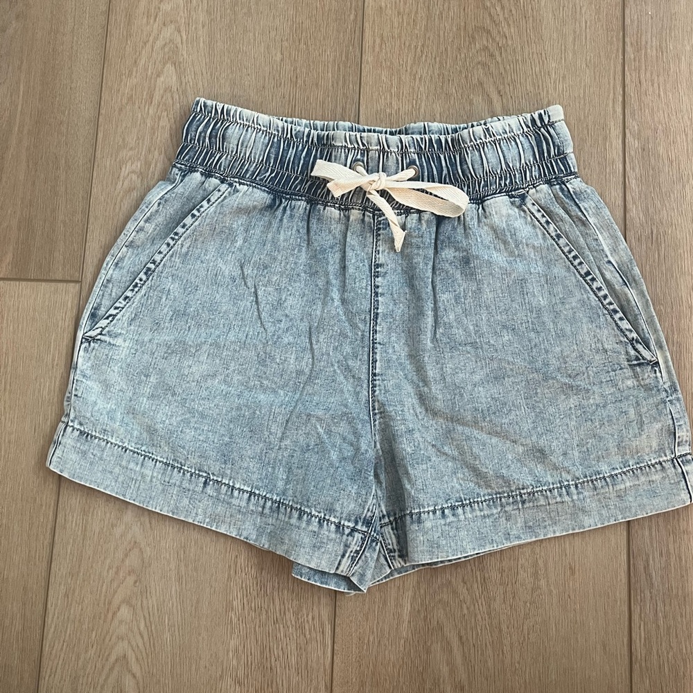 Frame Women's Blue Stretch Drawstring Waist Denim Shorts